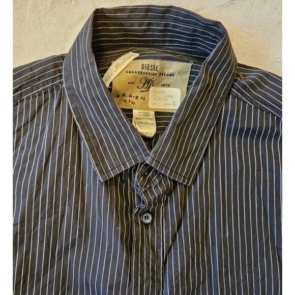 Diesel Dress Shirt - 100% Cotton- Gray With White Stripe - Size Medium - Picture 2 of 15